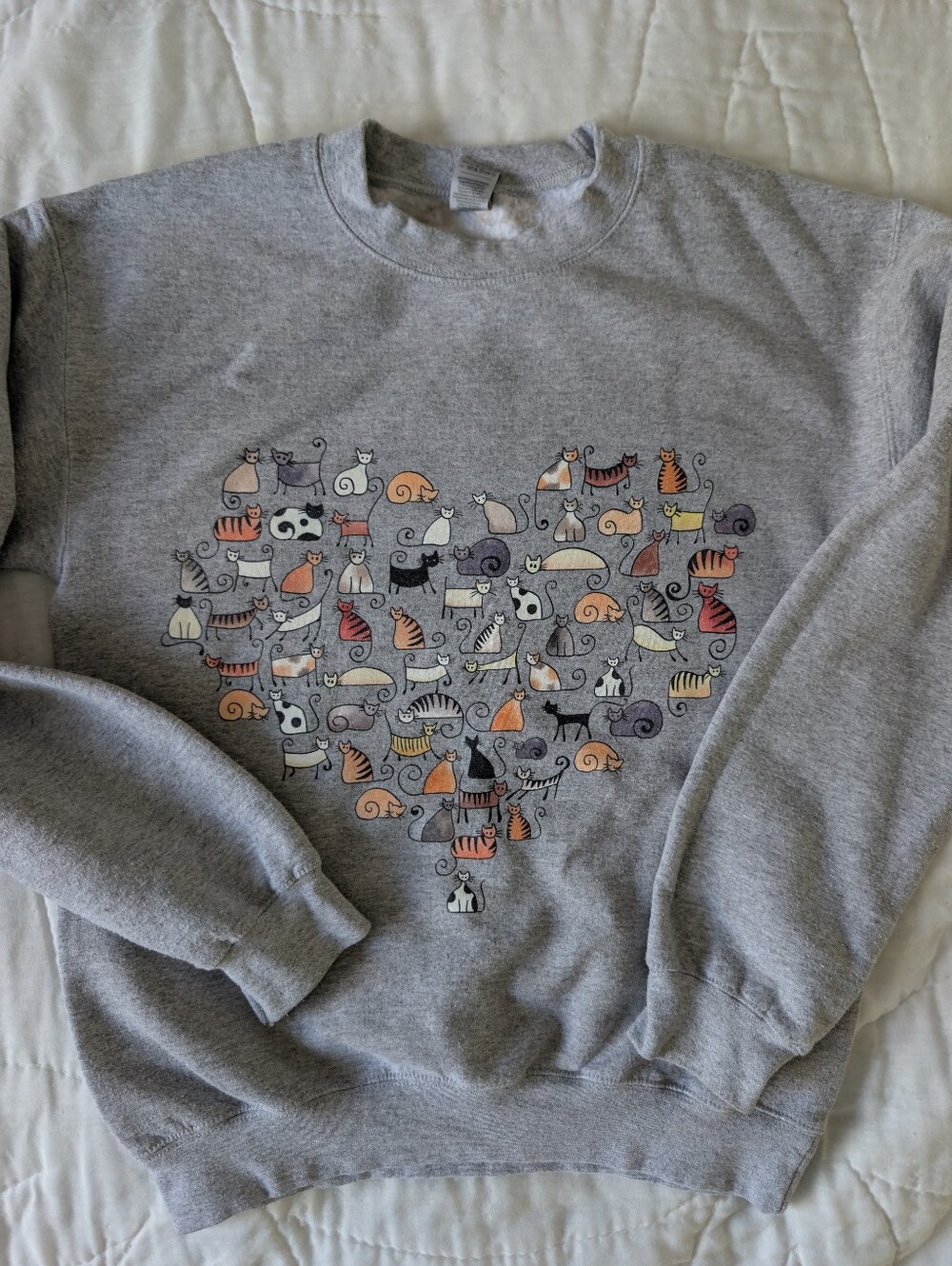 Vintage Cat Heart Print Crew neck